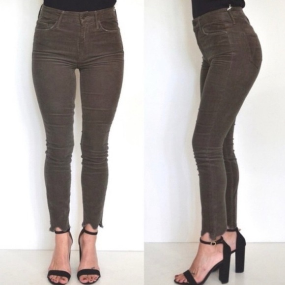 MOTHER High Waisted Looker Ankle Chew Jeans 26 green micro corduroy stretch - Picture 1 of 14